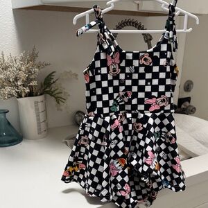 Girls Black Check Minnie Mouse Skater Dress - Disney